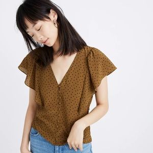 Silk Carmelina Flutter-Sleeve Top in Polka Dot